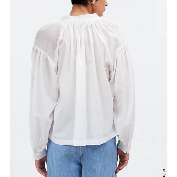 MADEWELL Top Women Small White Shirred Blouse Long Sleeve NQ888 - Picture 2 of 16